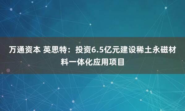 万通资本 英思特：投资6.5亿元建设稀土永磁材料一体化应用项目